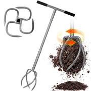 Walensee front view of full twist tiller showing large steel claw and handle for quick soil prep