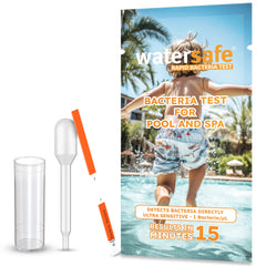 Watersafe front packaging showing single-test kit for quick pool checks and confidence
