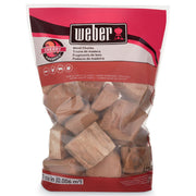 Weber cherry wood chunks front packaging showing brand and bag size benefit