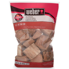 Weber cherry wood chunks front packaging showing brand and bag size benefit