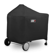 Weber cover front view showing fitted protection and neat Velcro strap benefit