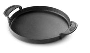 Weber griddle front view showing durable cast iron and porcelain finish benefit even heating