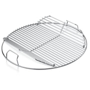 Weber hinged cooking grate front view showing sturdy plated-steel construction for reliable grilling