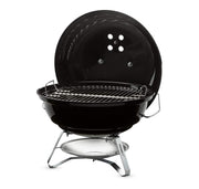 Weber Jumbo Joe front view showing compact black kettle and lid for easy transport