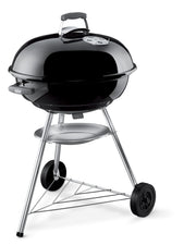 Weber front view of Jumbo Joe Premium grill showing compact black kettle and stand, ideal portability