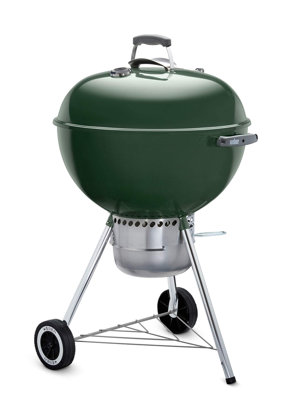 Weber original kettle front view showing green finish and sturdy cooking area