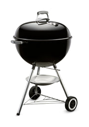 Weber black Original Kettle front view showing full grill and lid, Weber quality for backyard cooking