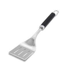 Weber precision grill spatula front view showing full stainless-steel blade and handle for reliable flipping