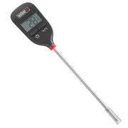 Weber probe front view showing compact black silver body and clear display for quick readings