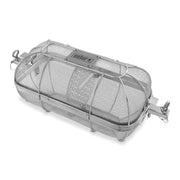 Weber rotisserie crisping basket front view showing stainless-steel benefit durable grilling