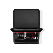 Weber outdoor storage bin front view showing compact design and accessibility