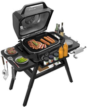 WEBROIL adjustable cart front view showing shelves and tool hooks for organized cooking