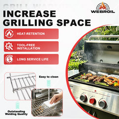 WEBROIL warming rack installed on a Genesis II grill restoring upper holding space