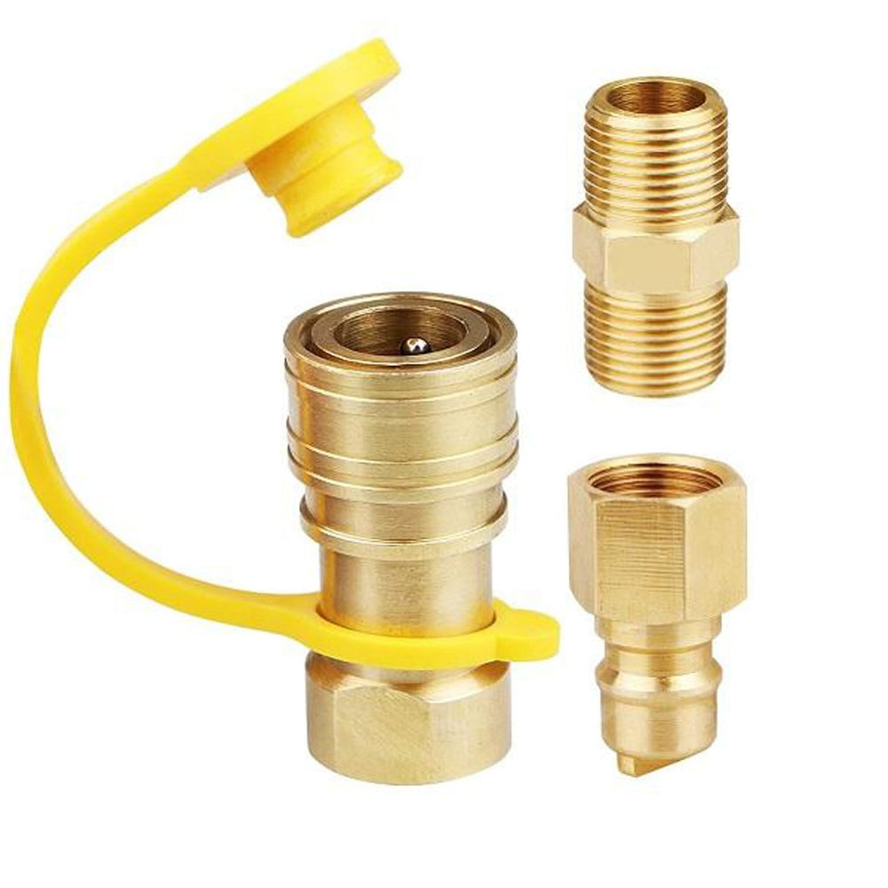 WedFeir front view of quick-connect kit showing complete brass set and benefit easy hookup
