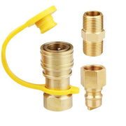 WedFeir front view of quick-connect kit showing complete brass set and benefit easy hookup
