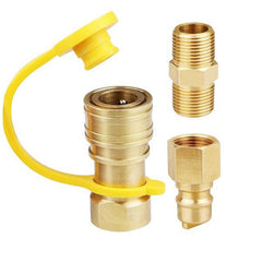 WedFeir front view of quick-connect kit showing complete brass set and benefit easy hookup