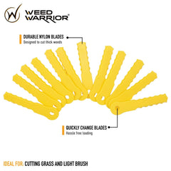 WEED WARRIOR serrated edge close-up showing aggressive cutting