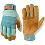 Wells Lamont front view blue gloves showing fit and branding for clear selection