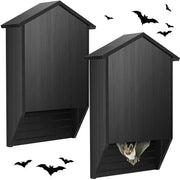 wenqik front view of two-pack bat houses showing durable cedar and black finish which enhances curb appeal