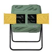 Werph front view of 43 gal bin showing compact design and green finish for curb appeal