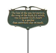Whitehall Products front view of green and gold poem sign showing durable finish