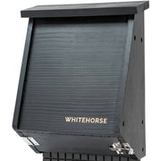 WHITEHORSE front view of black 4-compartment bat house showing entrance and paint finish, durable shelter