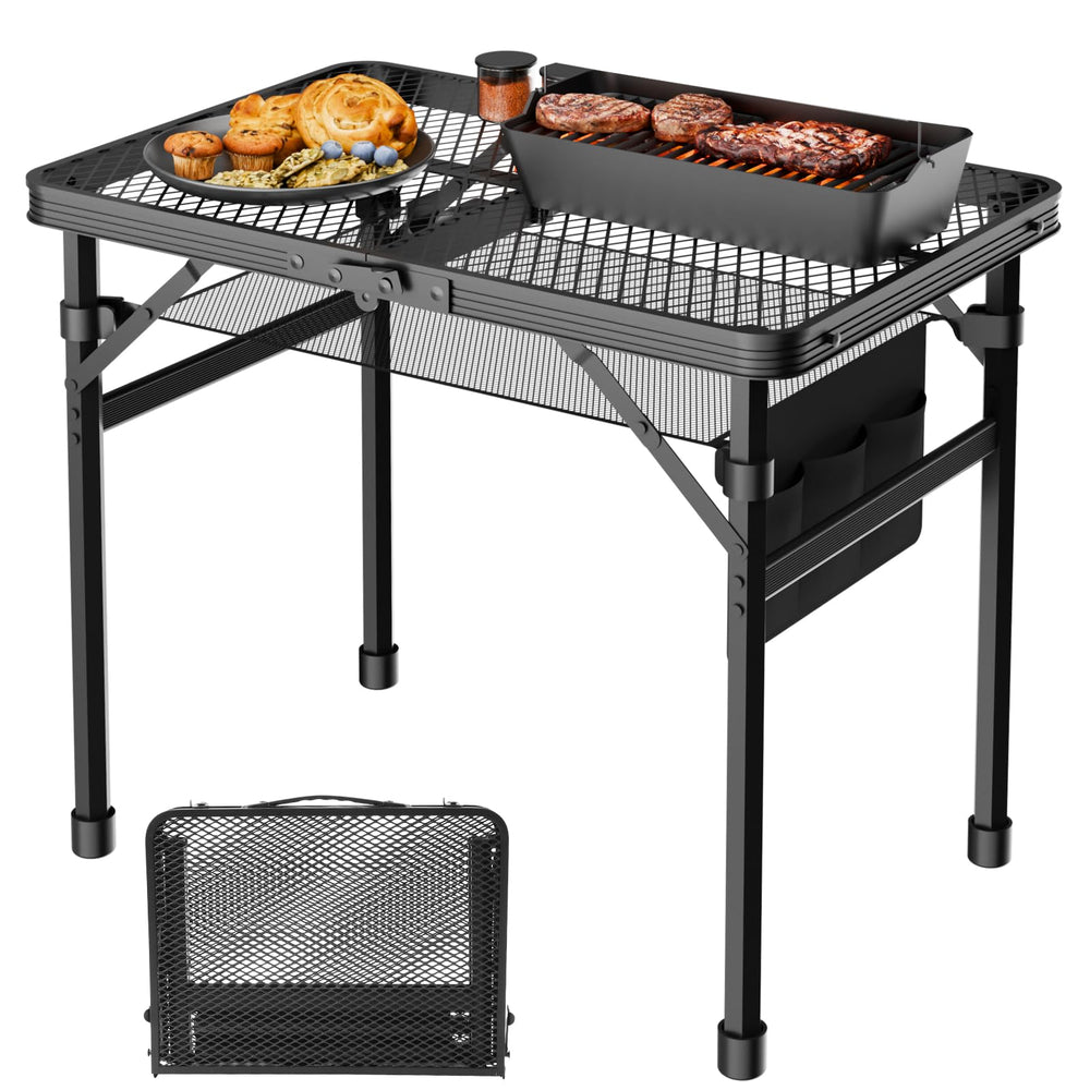 WildFinder folded table front view showing compact portability and easy storage