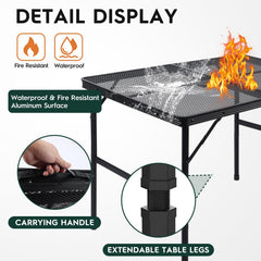 WildFinder table at higher setting beside grill, easier cooking height