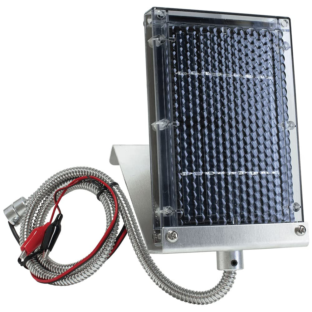 Wildgame Innovations panel front view showing compact charger and durable design benefit