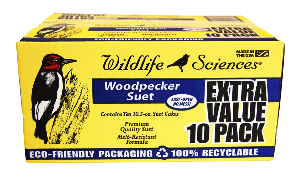 Wildlife Sciences suet cake front packaging showing product and benefits
