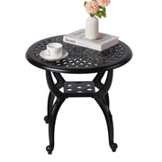 WILOUNGE front view of black round side table showing vintage design and stability