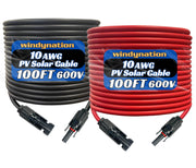 WindyNation front view of 100ft red and black 10AWG PV cable pair, durable and ready
