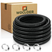 Wocloer front view of black 2-inch pond hose showing length and clamps benefit durability