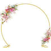 Wokceer front view of gold circle arch showing elegant event focal point