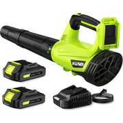 WOLFMEN front view of green cordless leaf blower showing compact design and portability