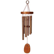Woodstock Chimes front view showing bronze tubes and teak-finish top, evokes calm