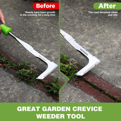 WORKPRO crack weeder in use on sidewalk seam demonstrating effective weed lifting