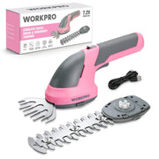 WORKPRO front view pink ribbon showing compact trimmer and donation badge for charity benefit