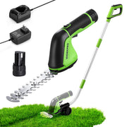 WORKPRO front view showing compact 2-in-1 trimmer and benefits of portability