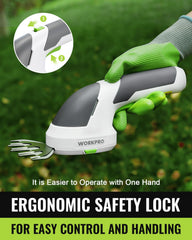 WORKPRO in-hand demonstrating lightweight one-handed use for comfortable trimming