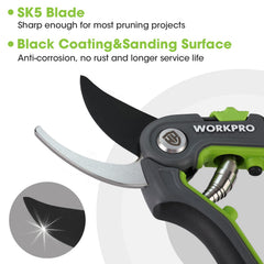 WORKPRO close-up of SK5 steel blade edge for precise clean cuts