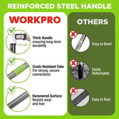 WORKPRO rake in use leveling soil for smoother garden beds and faster work