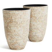Worth front view of two planters showing elegant stone look and curb appeal