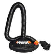WORX Leafpro front view showing hood and hose, clear containment benefit