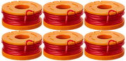 WORX WA0010 front packaging showing six pre-wound spools and clear branding for quick replacement