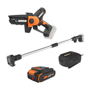 WORX front view of the mini chainsaw showing compact design and balance
