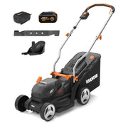 WORX WG733.1 front view showing compact mower and easy started benefit