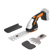 WORX WG801.9 front view showing compact design and included blades for easy storage