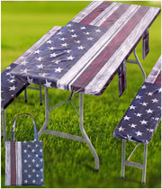 Wrakus front view of table and bench covers showing neat fit and protection