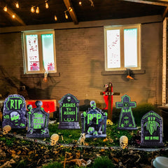 WruFiz close-up on tombstone texture and lettering for realistic haunted effect
